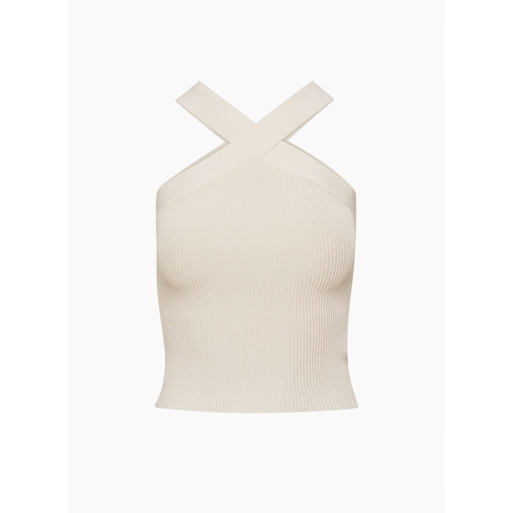 Babaton Sculpt Knit Criss Cross Tank xs matte pearl